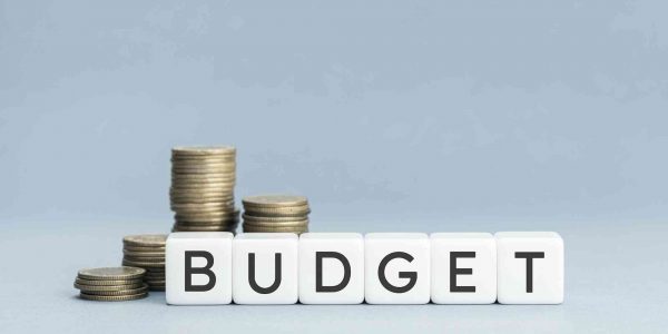 Budget word on white blocks shape